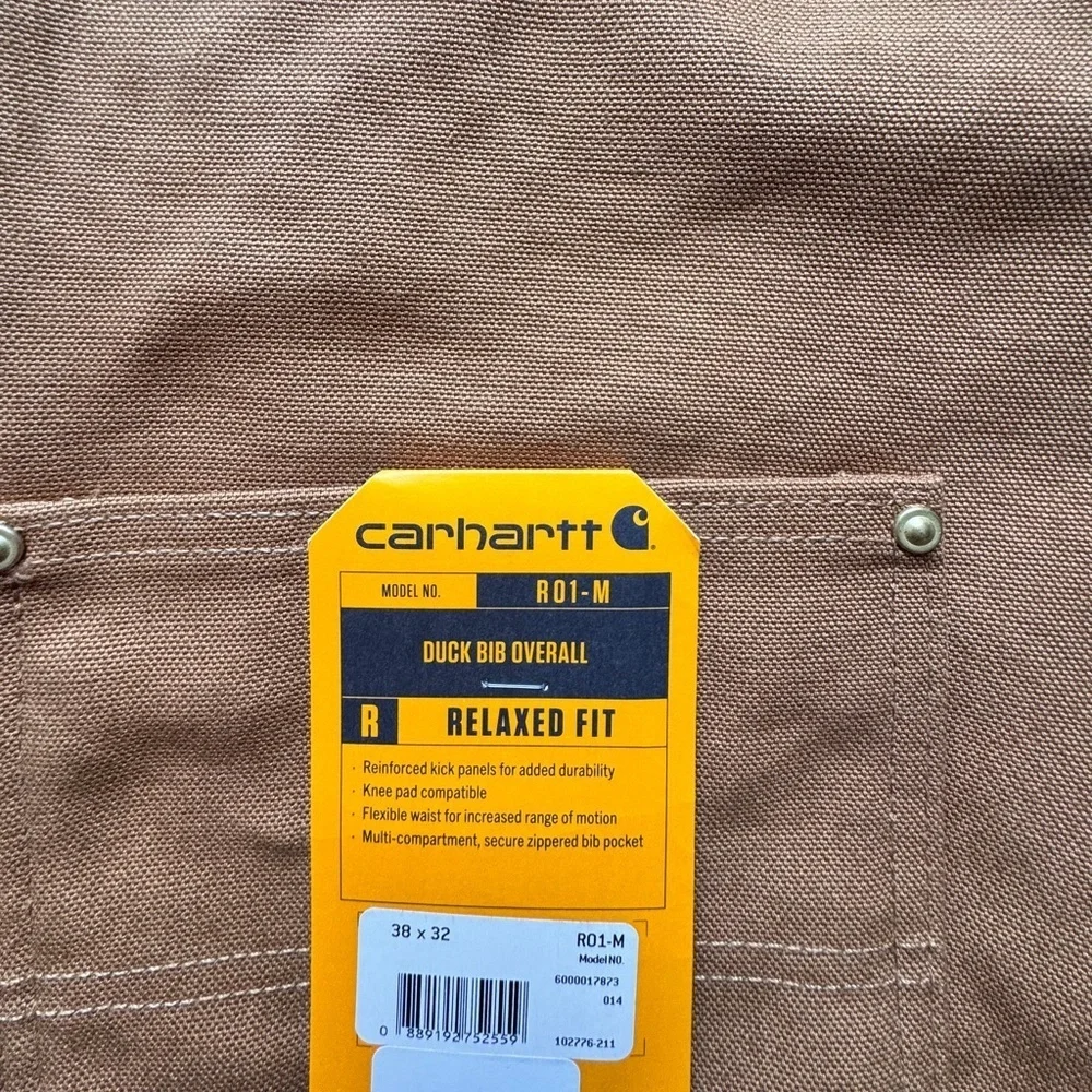 NWT CARHARTT Men’s Duck Bib Overalls Relaxed Fit 38x32 Double Knee